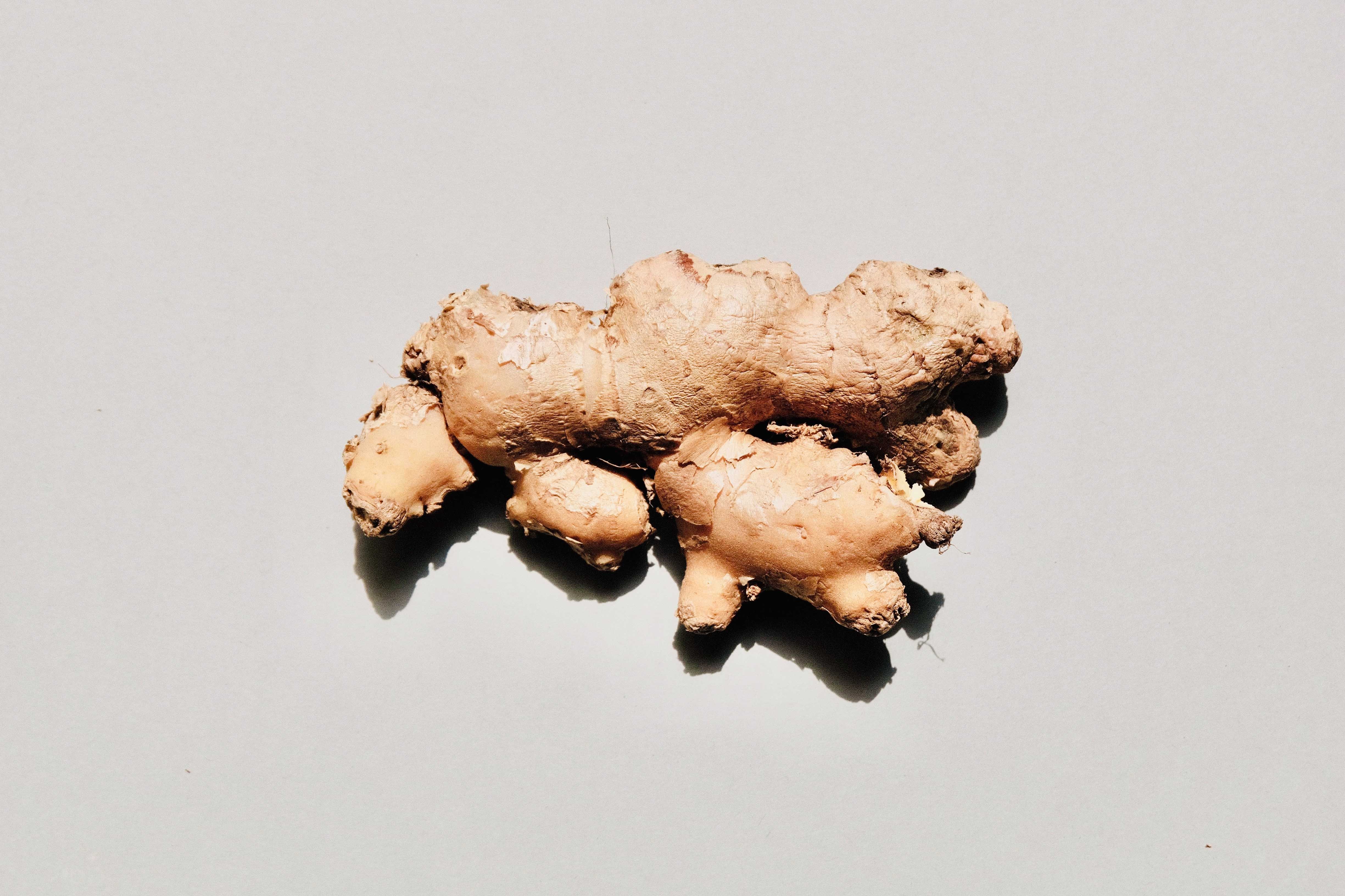 ginger root against grey white background